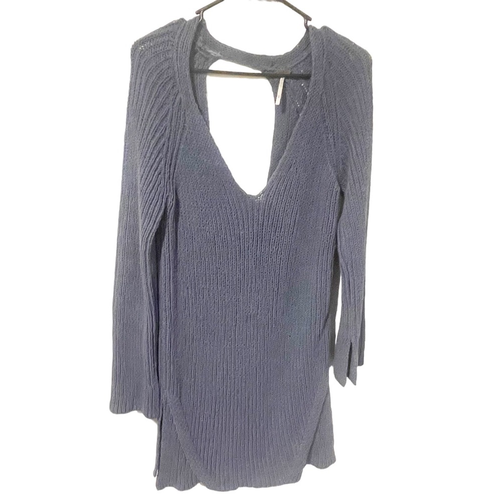 Free People Size Medium Blue Thick Knit Open Back Long Sleeve Tunic Dress